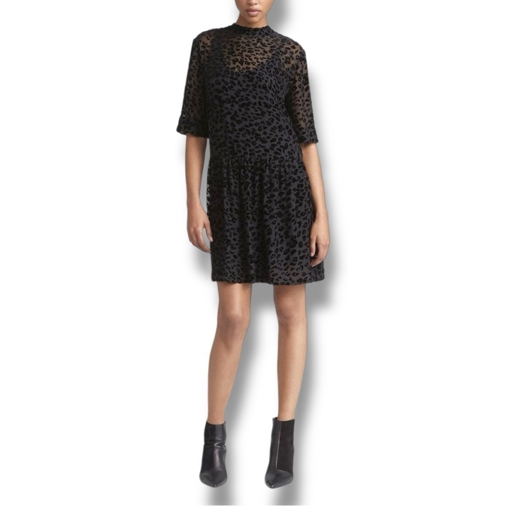 Rag & Bone Black Leopard Velvet Gia Mini Dress - Size Large